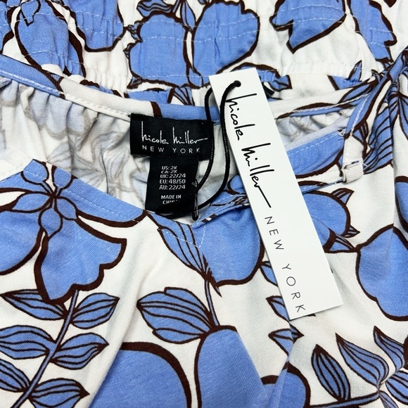 Nicole Miller Blue Floral Jersey Knit Maxi Dress Size: 2X NWT - Picture 2 of 6